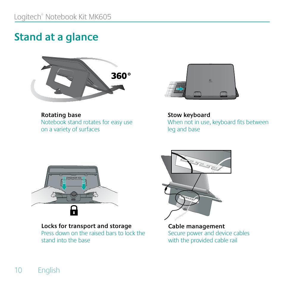 Stand at a glance | Logitech MK605 User Manual | Page 10 / 64