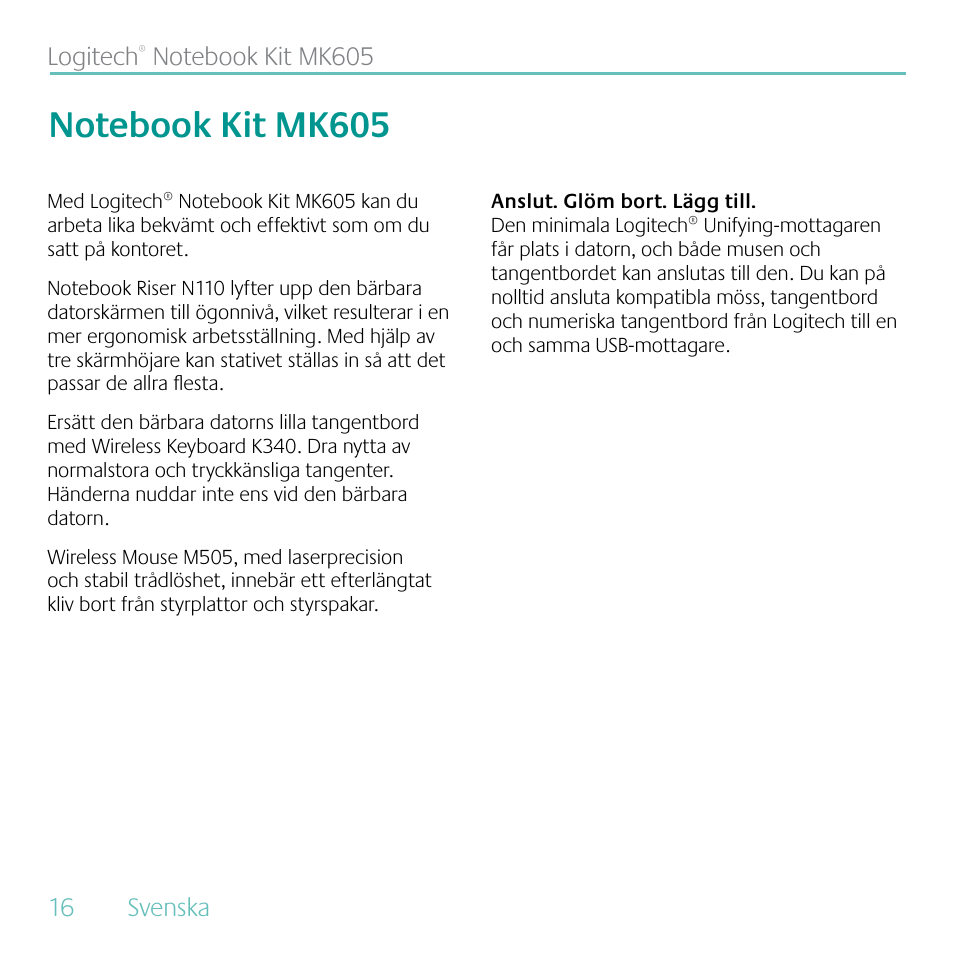 Logitech MK605 User Manual | Page 16 / 64