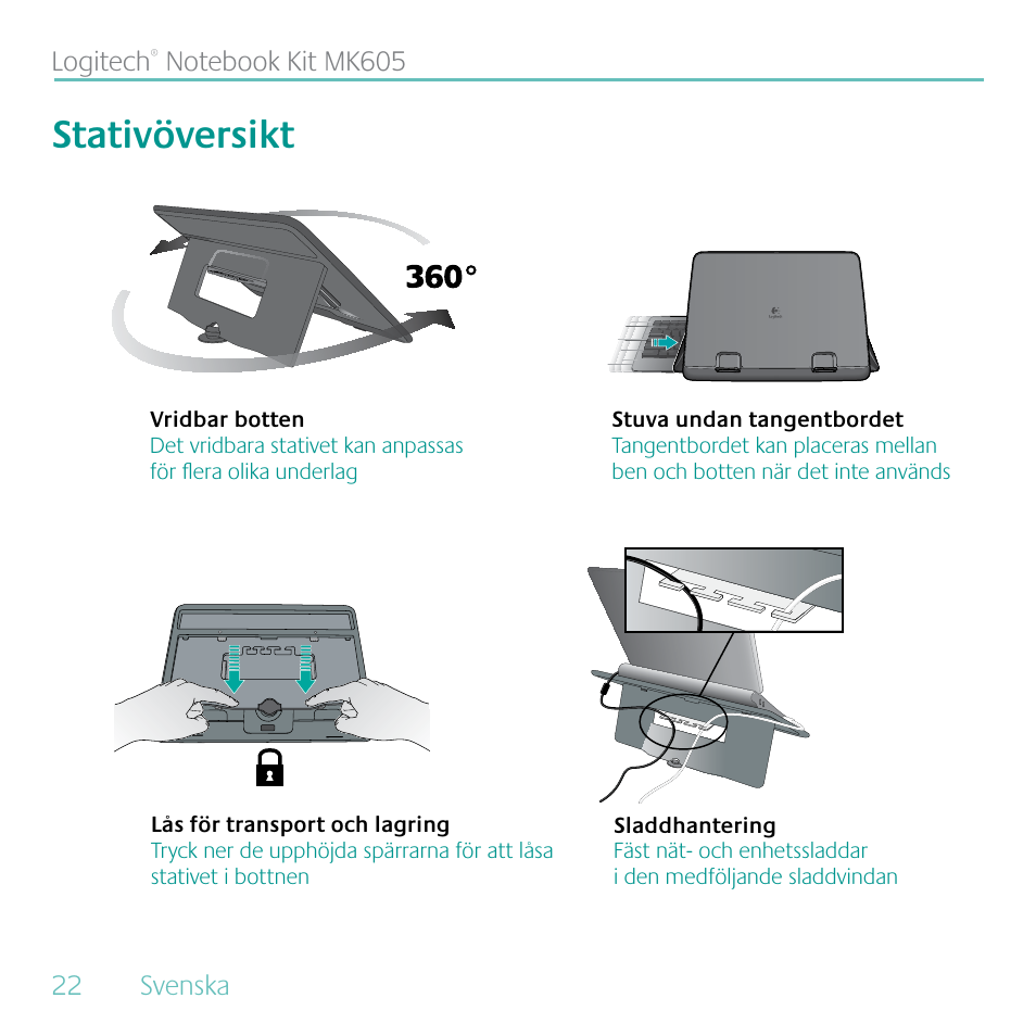 Stativöversikt | Logitech MK605 User Manual | Page 22 / 64