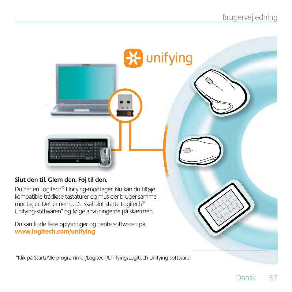 Dansk, 37 brugervejledning | Logitech MK605 User Manual | Page 37 / 64