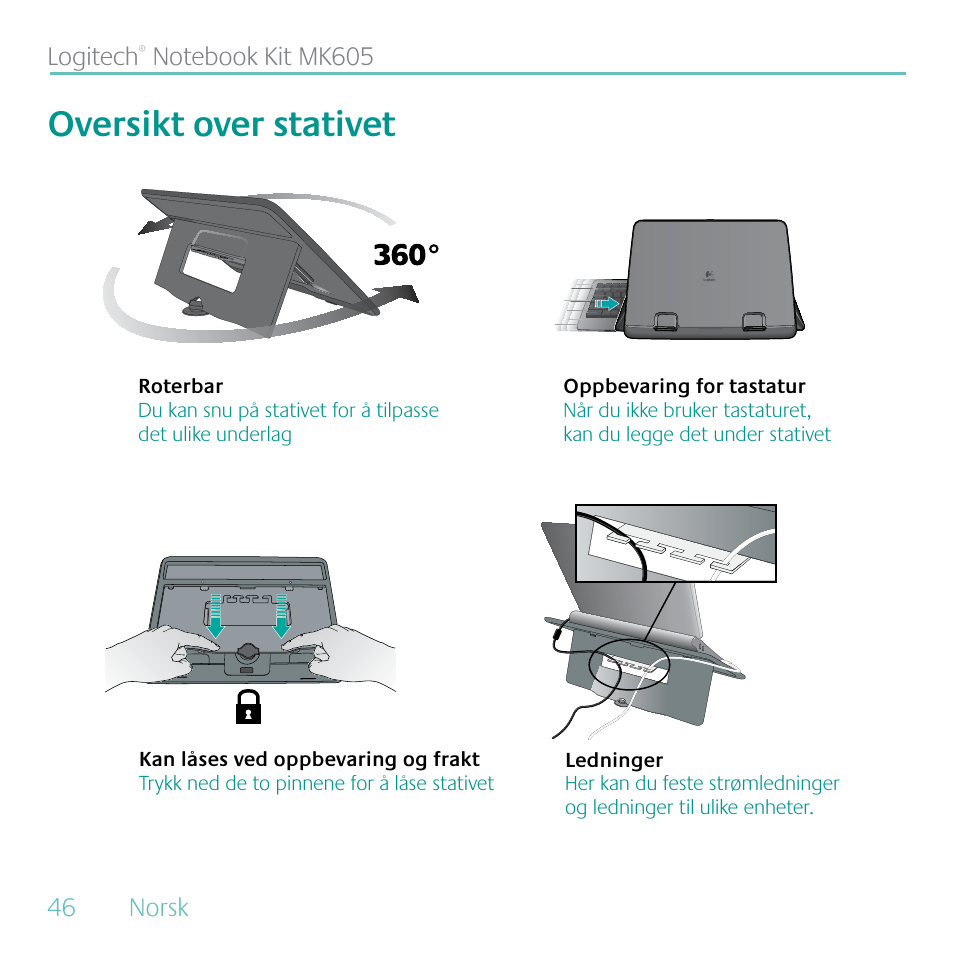 Oversikt over stativet | Logitech MK605 User Manual | Page 46 / 64