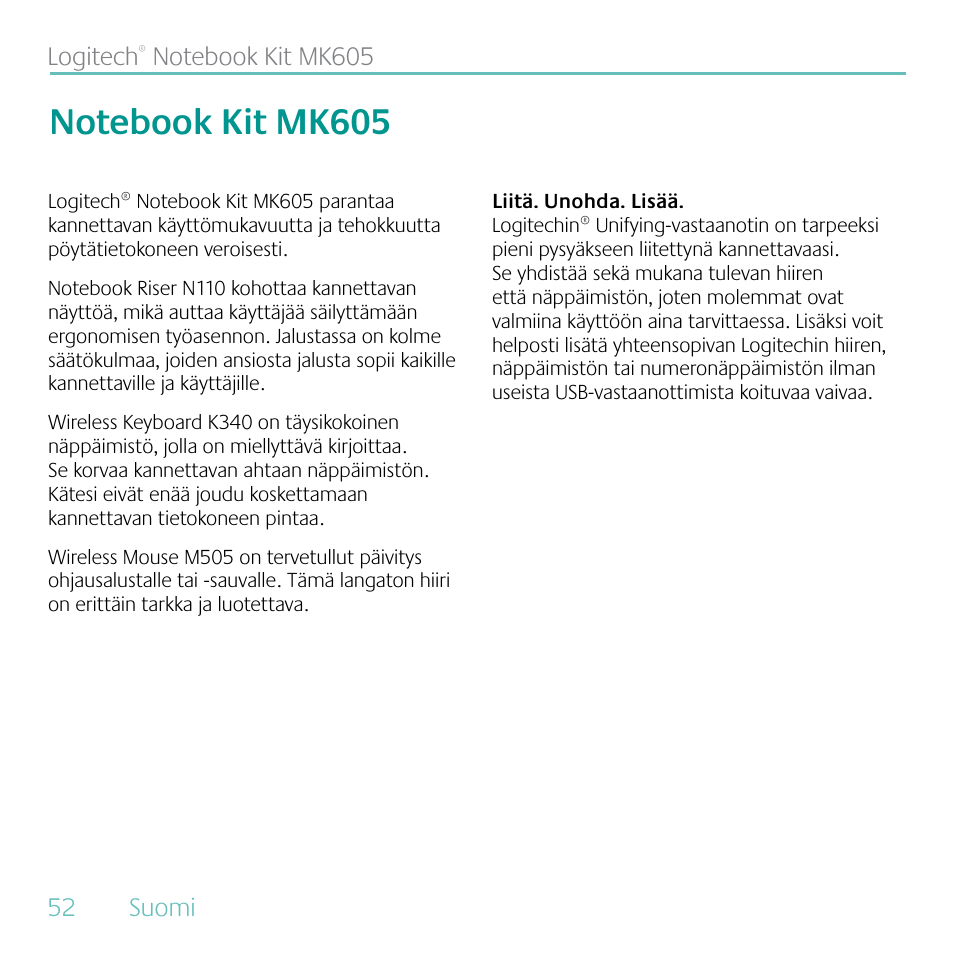 Logitech MK605 User Manual | Page 52 / 64