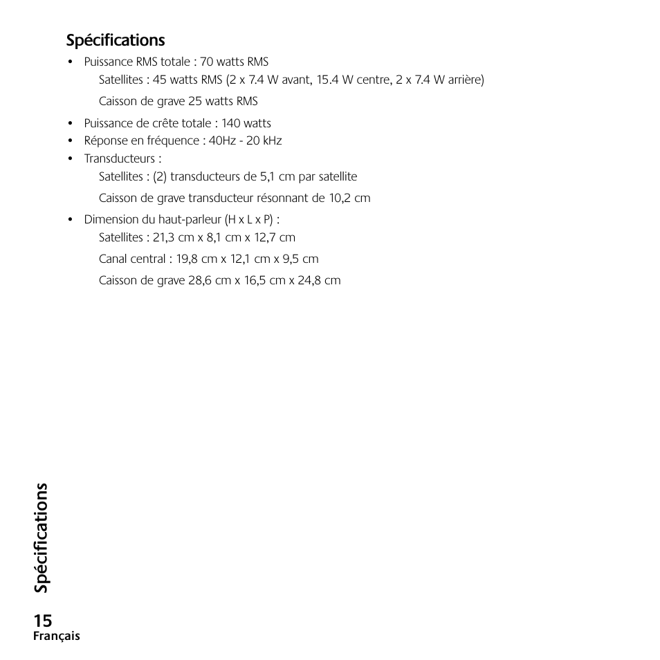 5 sp éc ifi ca ti on s | Logitech Speaker System X-540 User Manual | Page 16 / 28