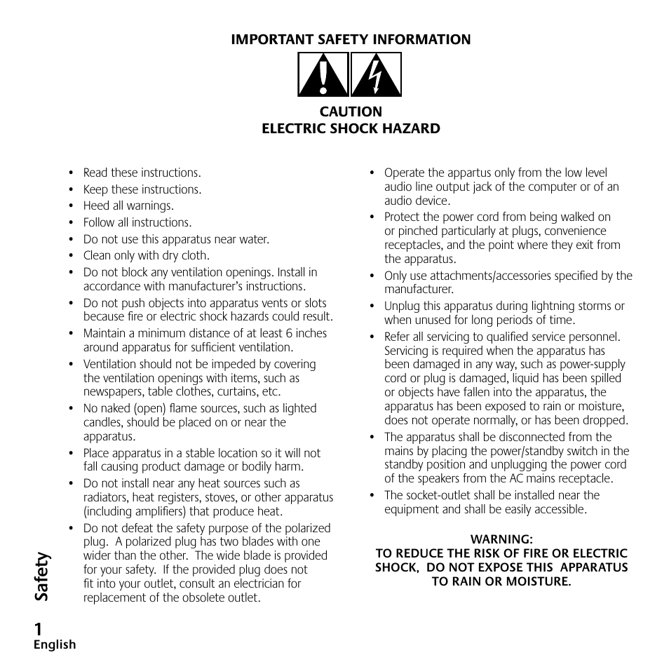 Sa fe ty | Logitech Speaker System X-540 User Manual | Page 2 / 28
