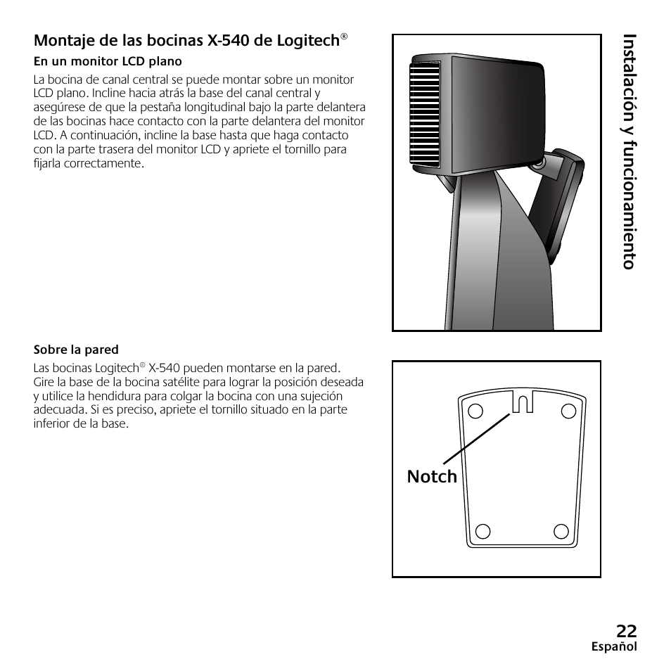 Notch | Logitech Speaker System X-540 User Manual | Page 23 / 28