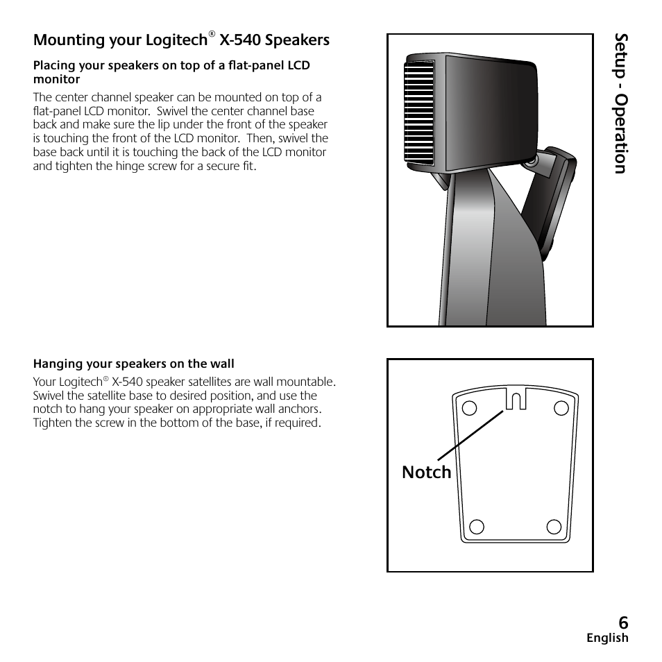 Se tu p - o p er at io n notch | Logitech Speaker System X-540 User Manual | Page 7 / 28