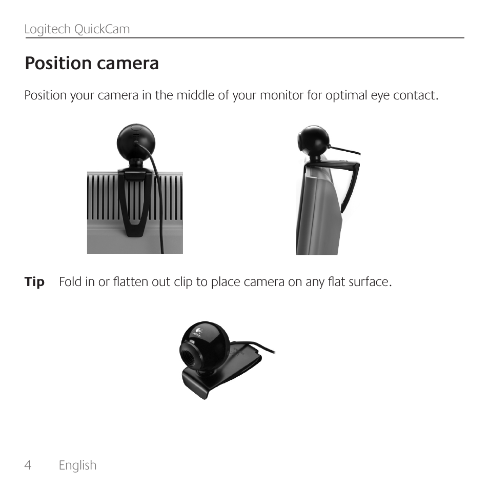 Position camera | Logitech QuickCam E1000 User Manual | Page 4 / 12