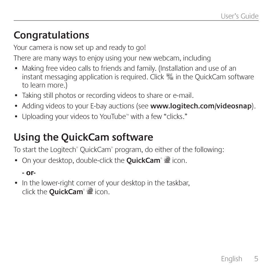 Using the quickcam software | Logitech QuickCam E1000 User Manual | Page 5 / 12