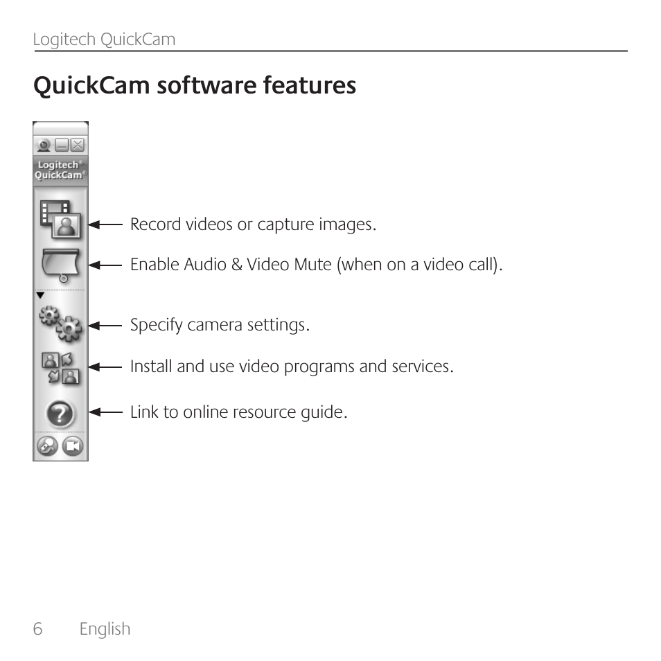 Quickcam software features | Logitech QuickCam E1000 User Manual | Page 6 / 12