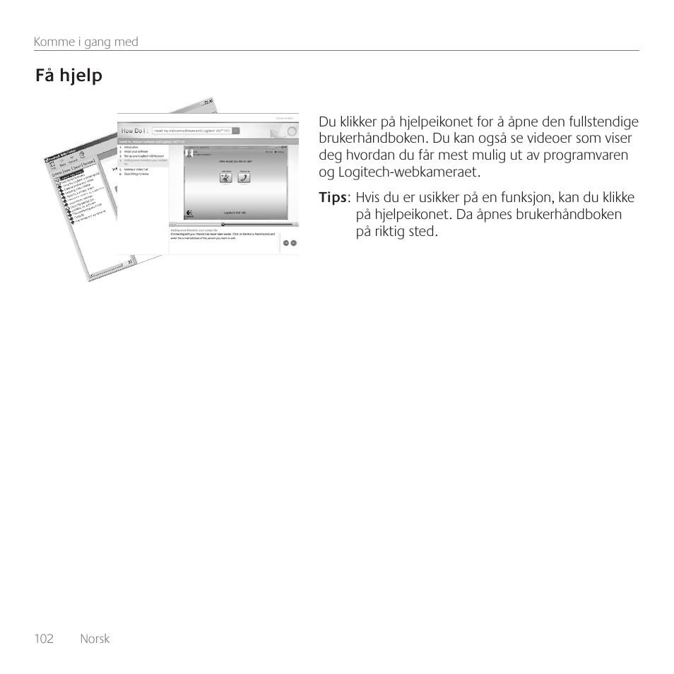 Få hjelp | Logitech C110 User Manual | Page 102 / 160