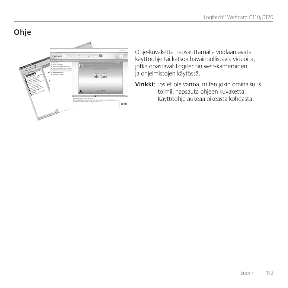 Ohje | Logitech C110 User Manual | Page 113 / 160