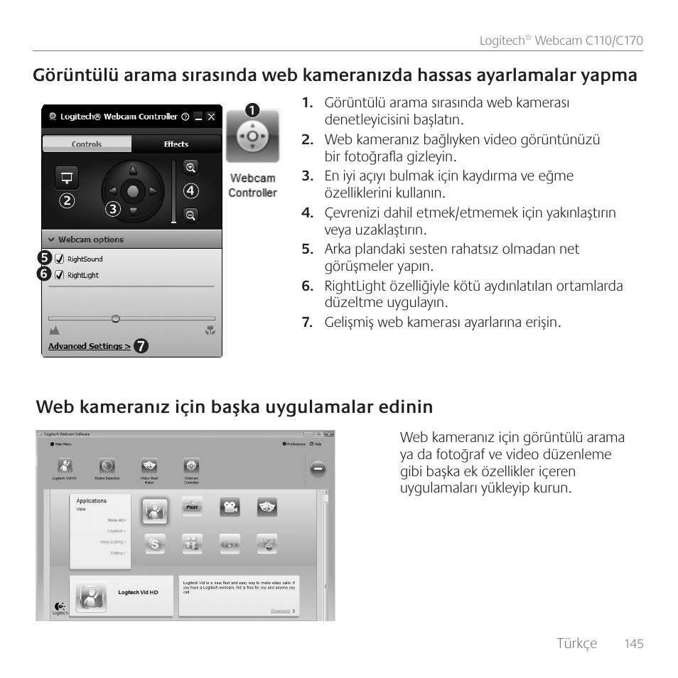 Web kameranız için başka uygulamalar edinin | Logitech C110 User Manual | Page 145 / 160