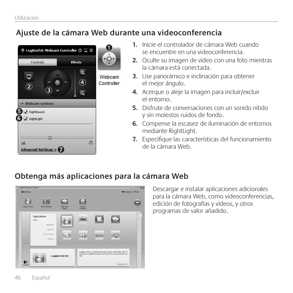 Obtenga más aplicaciones para la cámara web | Logitech C110 User Manual | Page 46 / 160