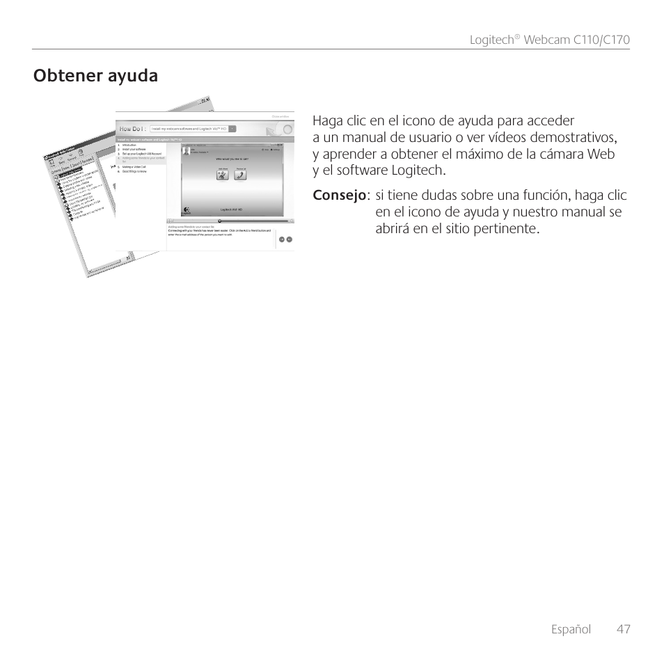 Obtener ayuda | Logitech C110 User Manual | Page 47 / 160