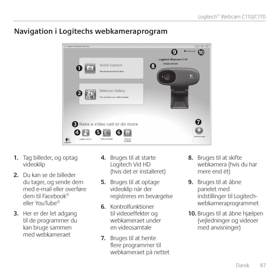 Navigation i logitechs webkameraprogram | Logitech C110 User Manual | Page 87 / 160