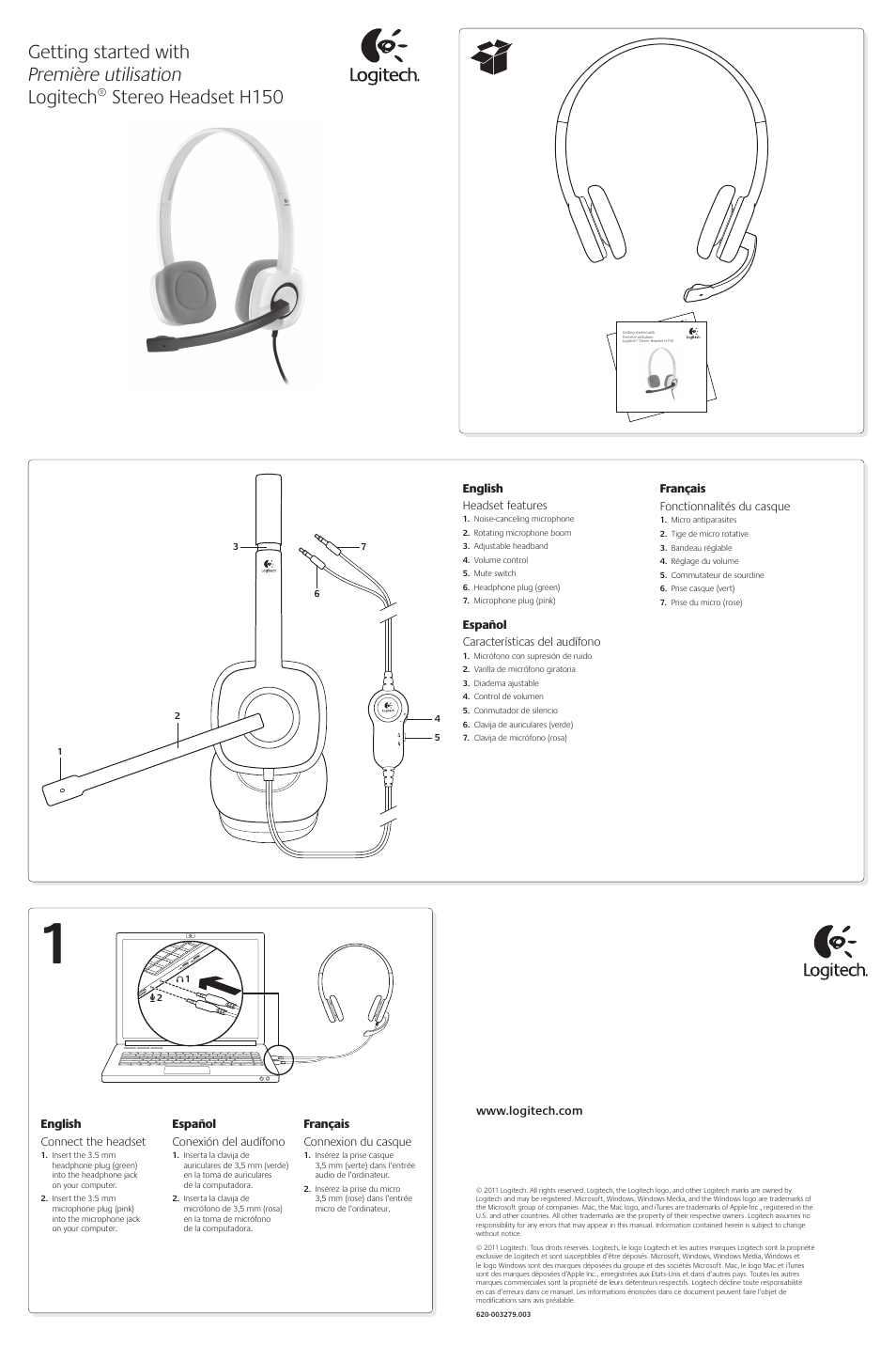 Logitech Stereo Headset H150 User Manual | 2 pages