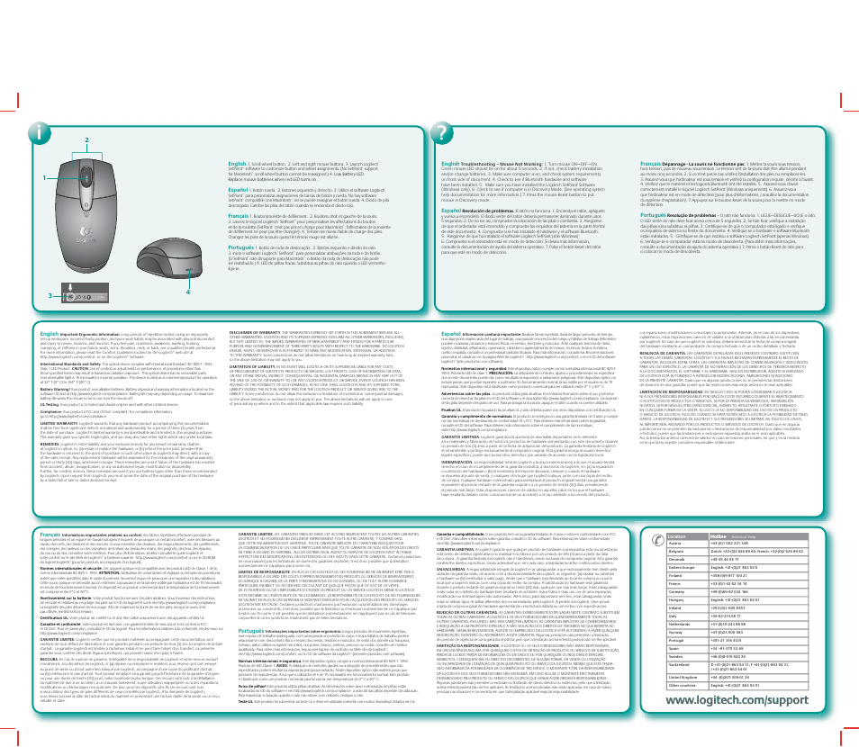 V270 cordless optical mouse bt back.pdf | Logitech V270 User Manual | Page 2 / 2