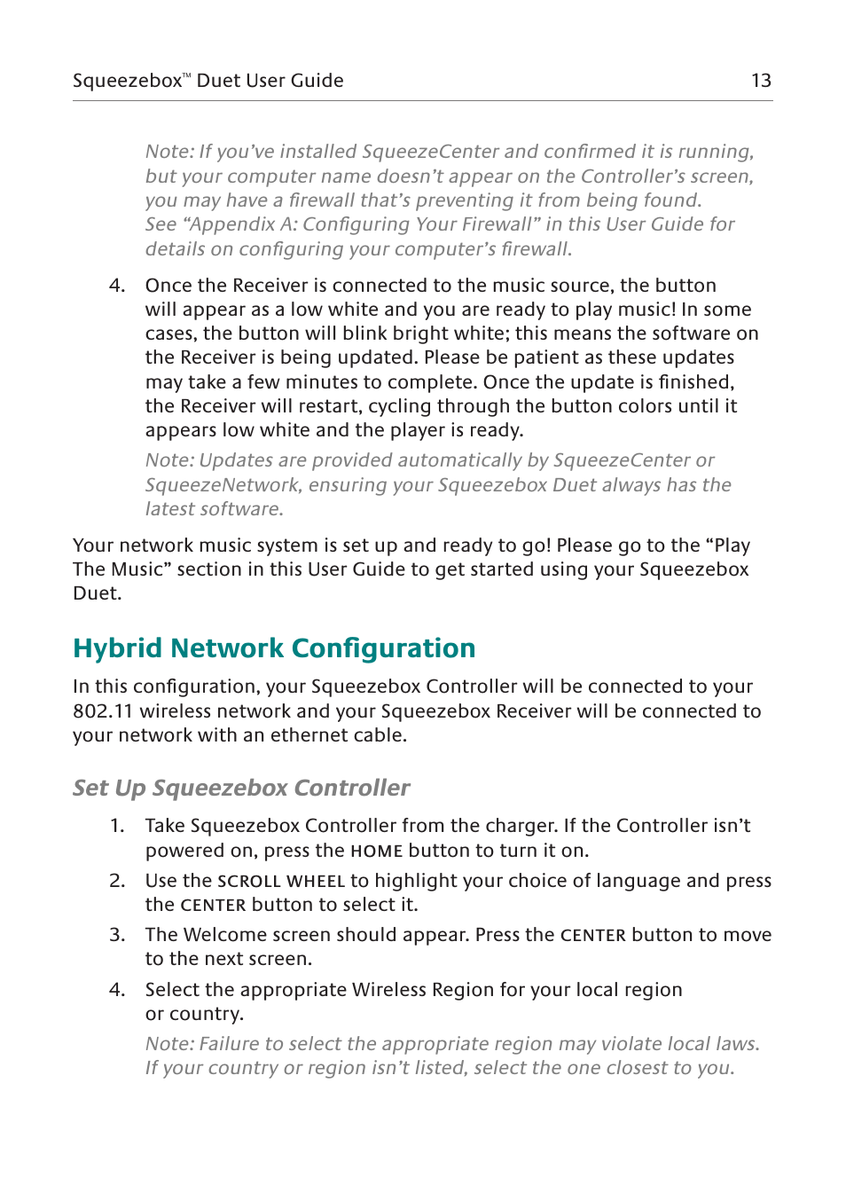 Hybrid network configuration, Set up squeezebox controller | Logitech Squeezebox Duet User Manual | Page 14 / 45