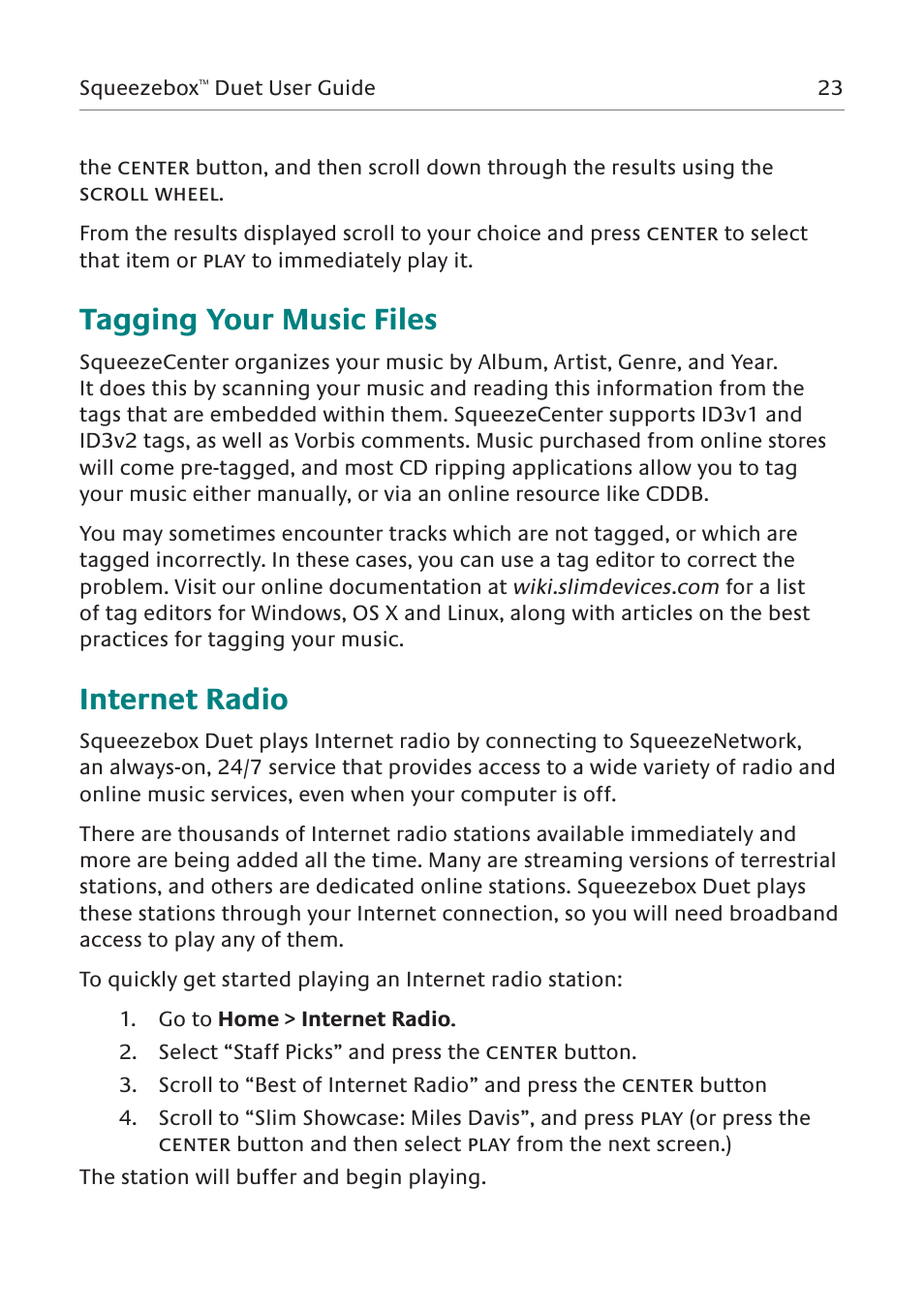 Tagging your music files, Internet radio | Logitech Squeezebox Duet User Manual | Page 24 / 45