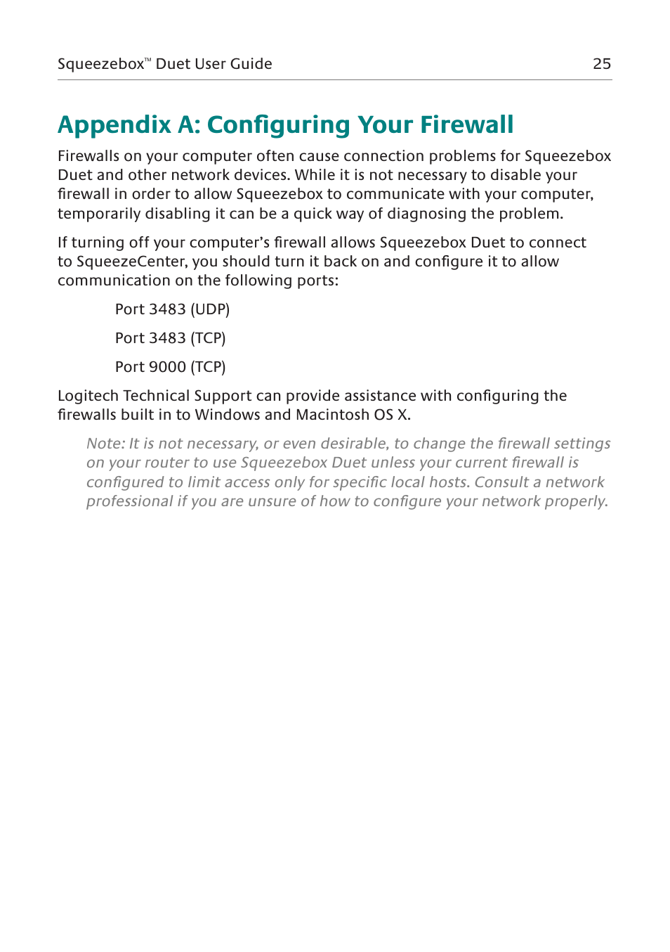 Appendix a: configuring your firewall | Logitech Squeezebox Duet User Manual | Page 26 / 45