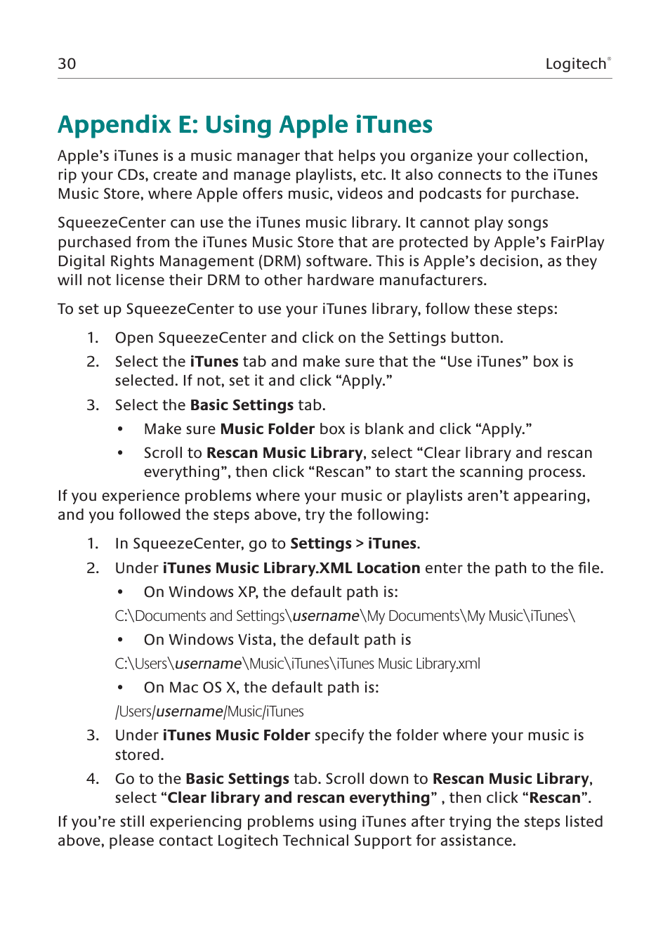 Appendix e: using apple itunes | Logitech Squeezebox Duet User Manual | Page 31 / 45