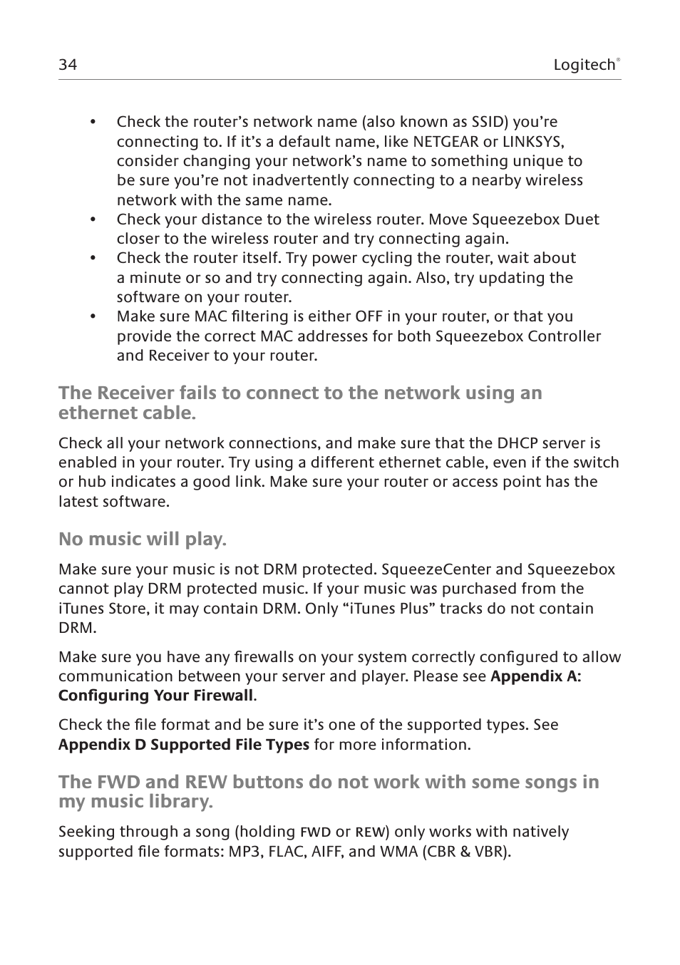 No music will play | Logitech Squeezebox Duet User Manual | Page 35 / 45