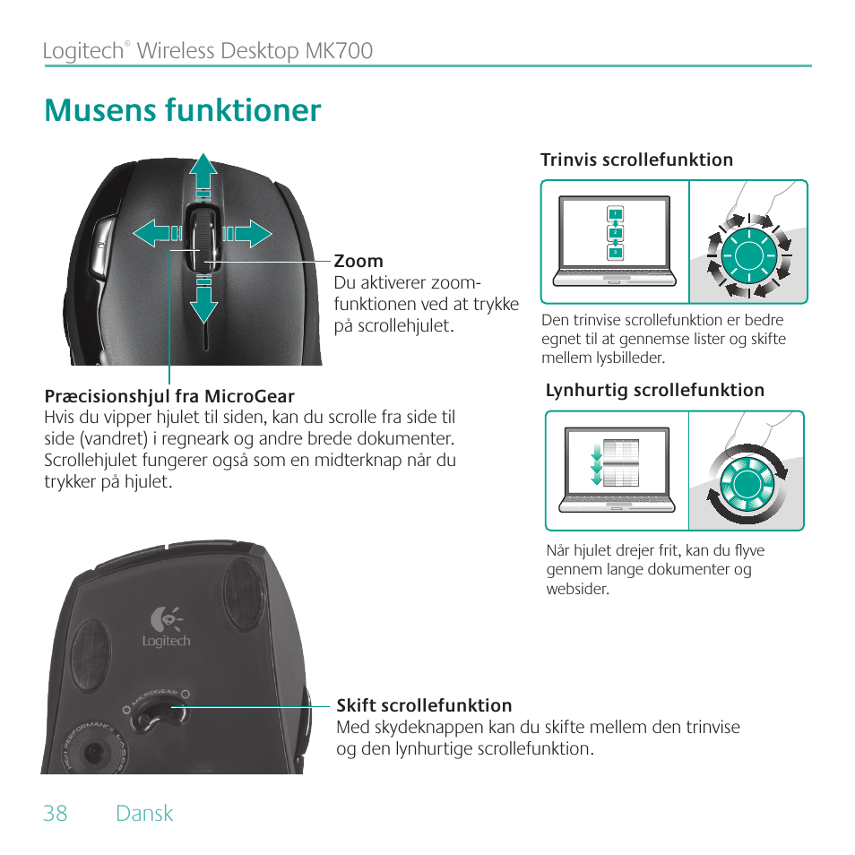 Musens funktioner, Logitech | Logitech MK700 User Manual | Page 38 / 72
