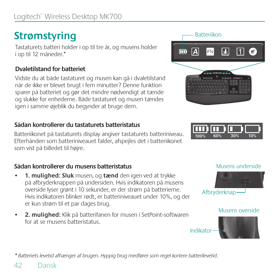 Strømstyring, Logitech | Logitech MK700 User Manual | Page 42 / 72