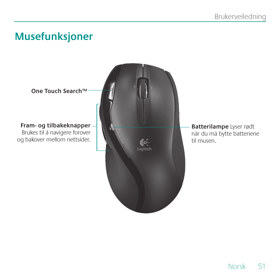 Musefunksjoner | Logitech MK700 User Manual | Page 51 / 72