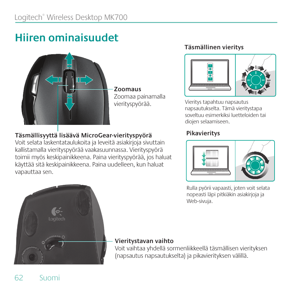 Hiiren ominaisuudet, Logitech | Logitech MK700 User Manual | Page 62 / 72