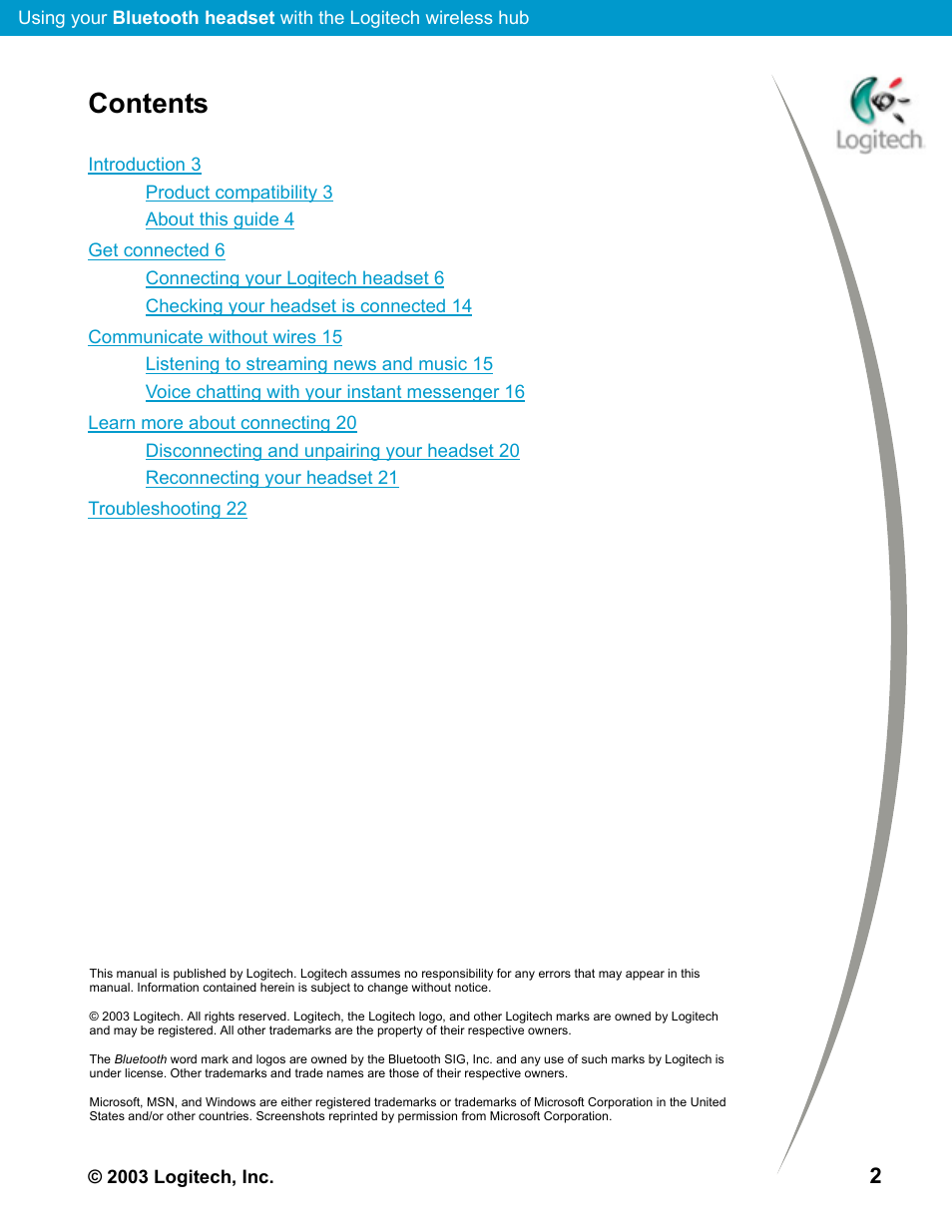 Logitech Mobile Bluetooth User Manual | Page 2 / 24