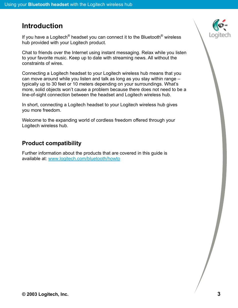 Introduction, Product compatibility, Introduction 3 | Product compatibility 3 | Logitech Mobile Bluetooth User Manual | Page 3 / 24