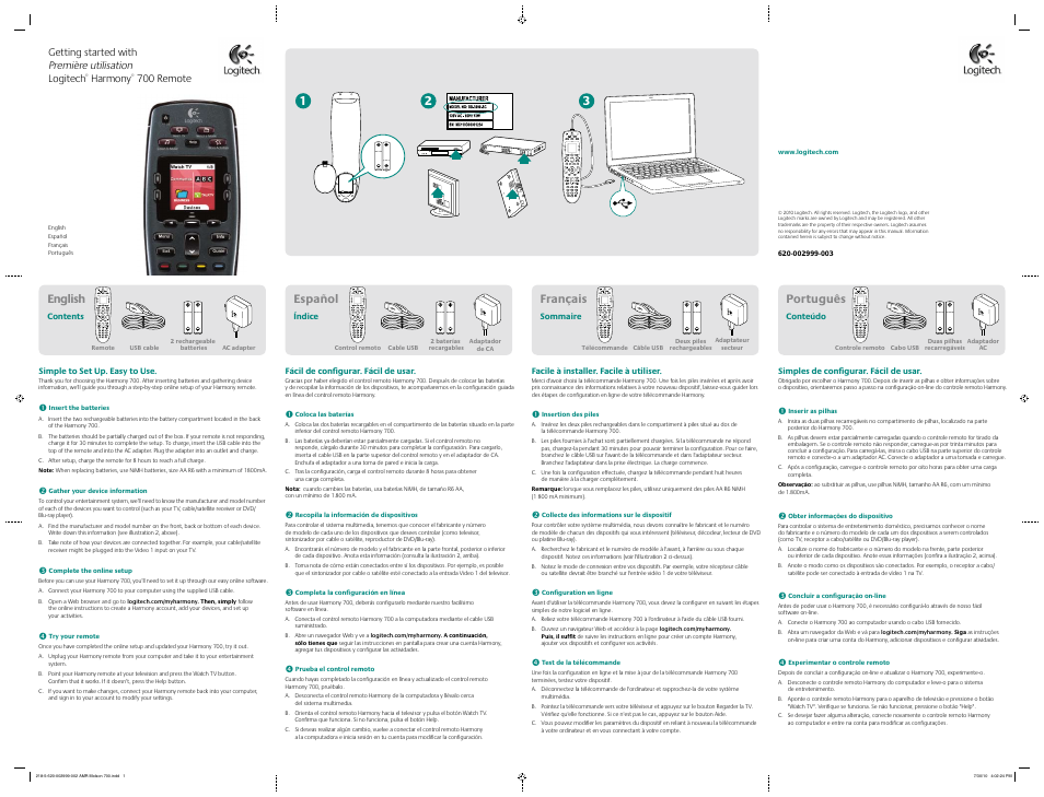 Logitech Harmony 700 User Manual | 2 pages