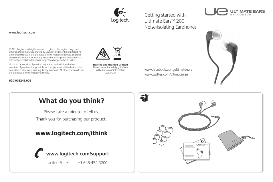 Logitech Ultimate Ears 200 User Manual | 2 pages