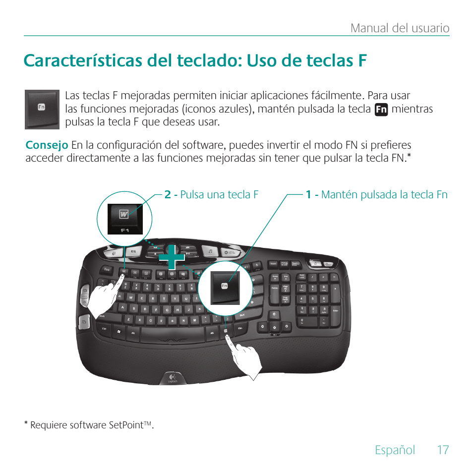 Características del teclado: uso de teclas f | Logitech K350 User Manual | Page 17 / 40