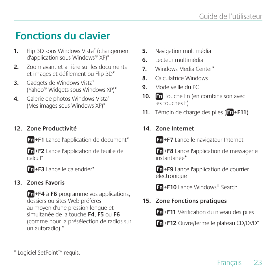 Fonctions du clavier, Français, 23 guide de l’utilisateur | Logitech K350 User Manual | Page 23 / 40