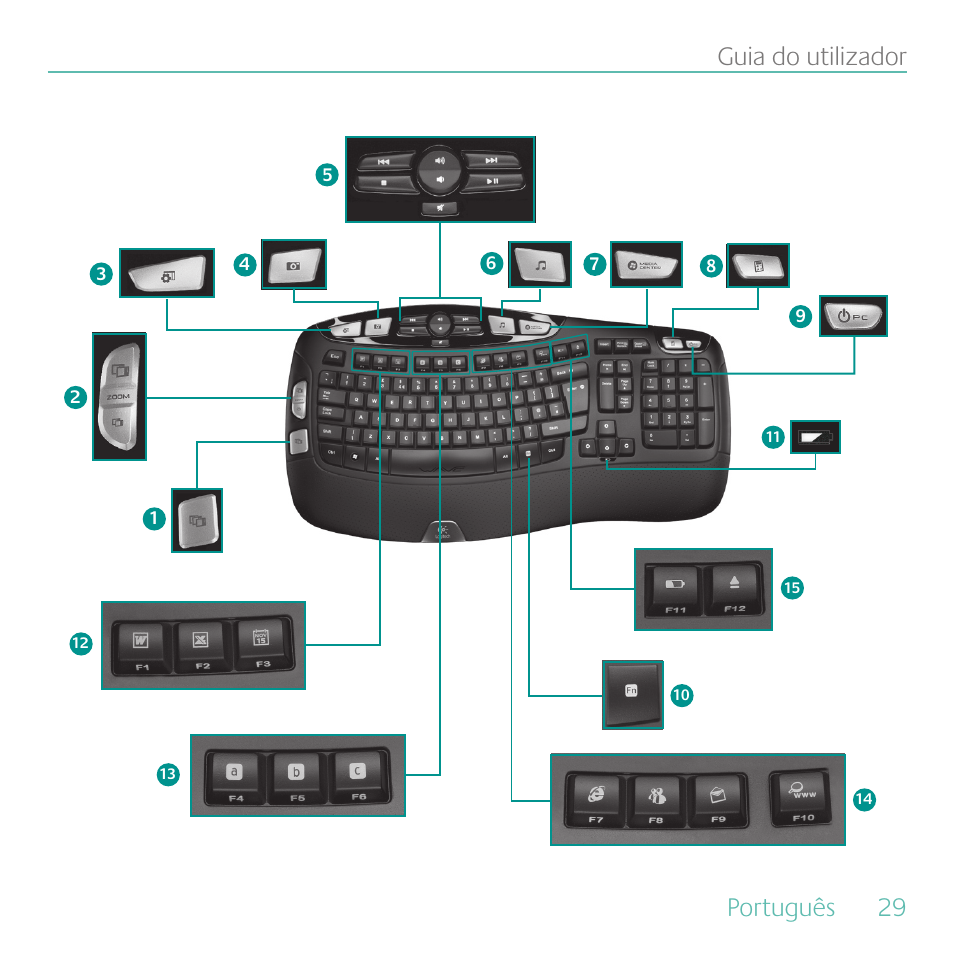 Português, 29 guia do utilizador | Logitech K350 User Manual | Page 29 / 40