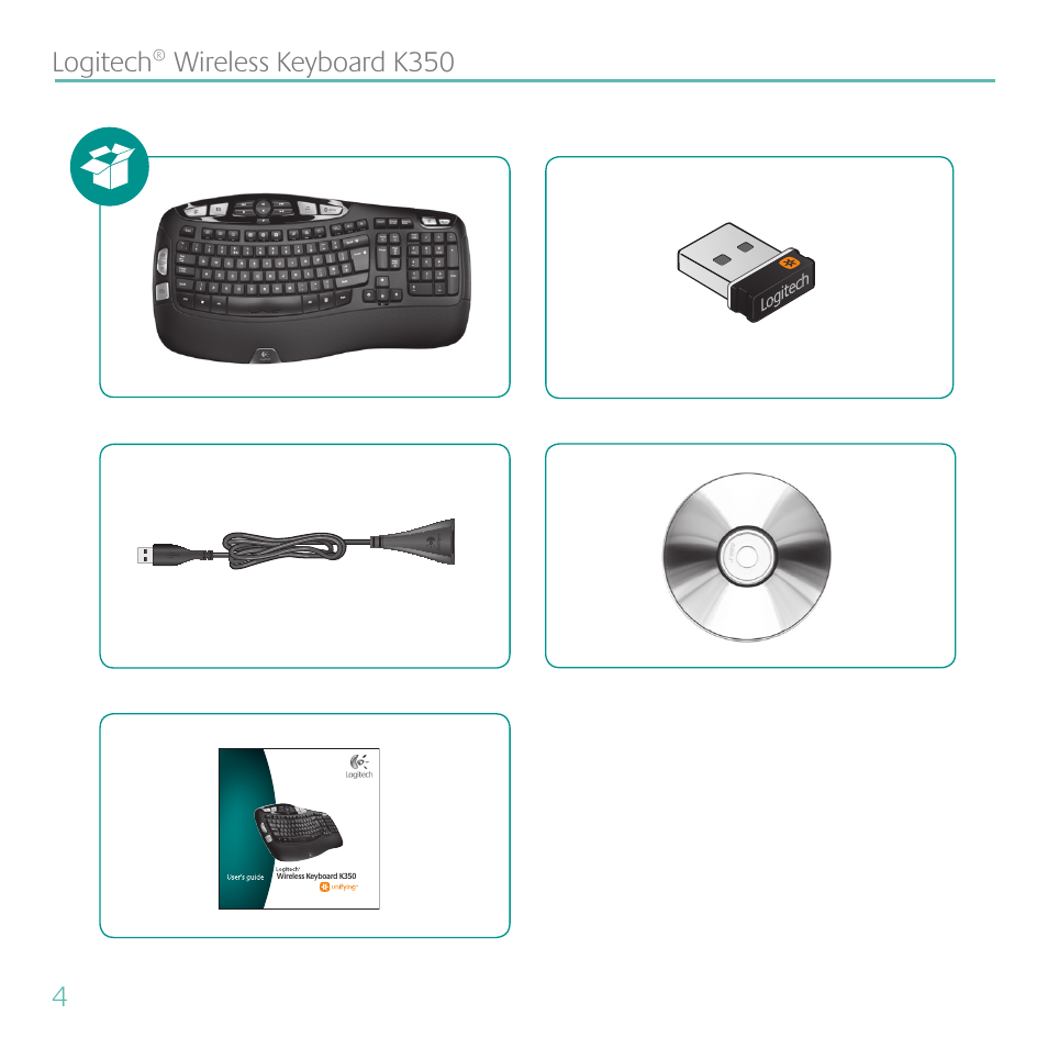 4logitech® wireless keyboard k350 | Logitech K350 User Manual | Page 4 / 40