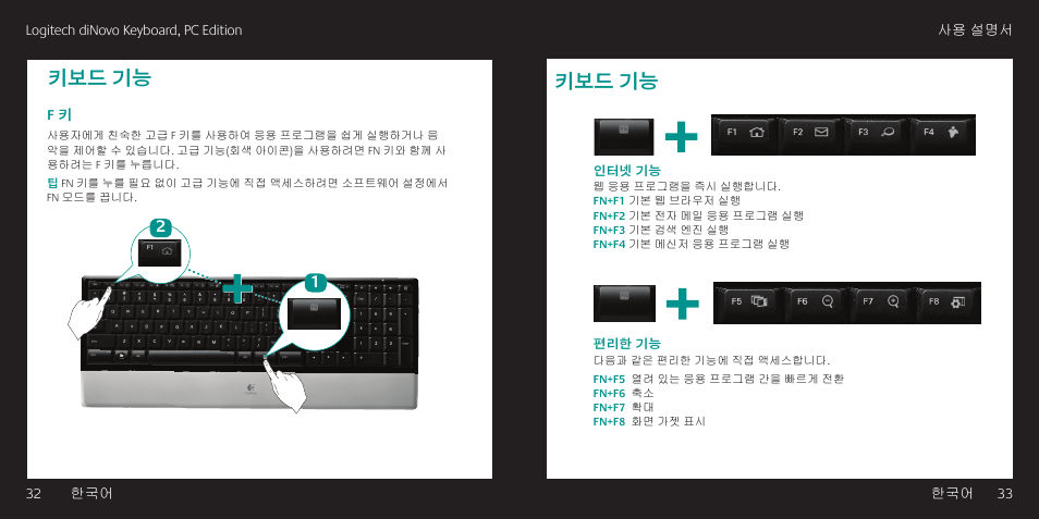 키보드 기능 | Logitech diNovo User Manual | Page 17 / 21