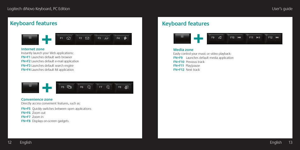 Keyboard features | Logitech diNovo User Manual | Page 7 / 21