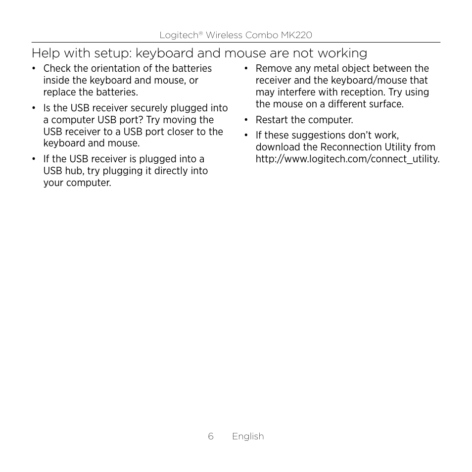 Logitech mk220 User Manual | Page 6 / 16
