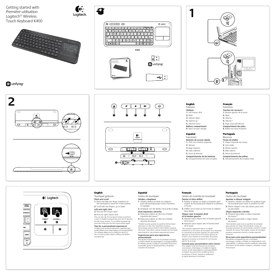 Logitech K400 User Manual | 2 pages