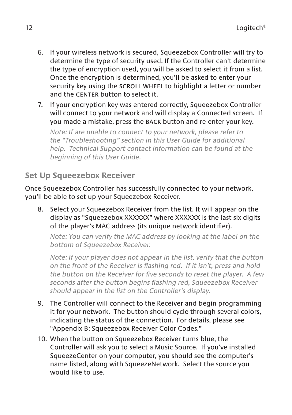 Set up squeezebox receiver | Logitech Network Music System User Manual | Page 13 / 45