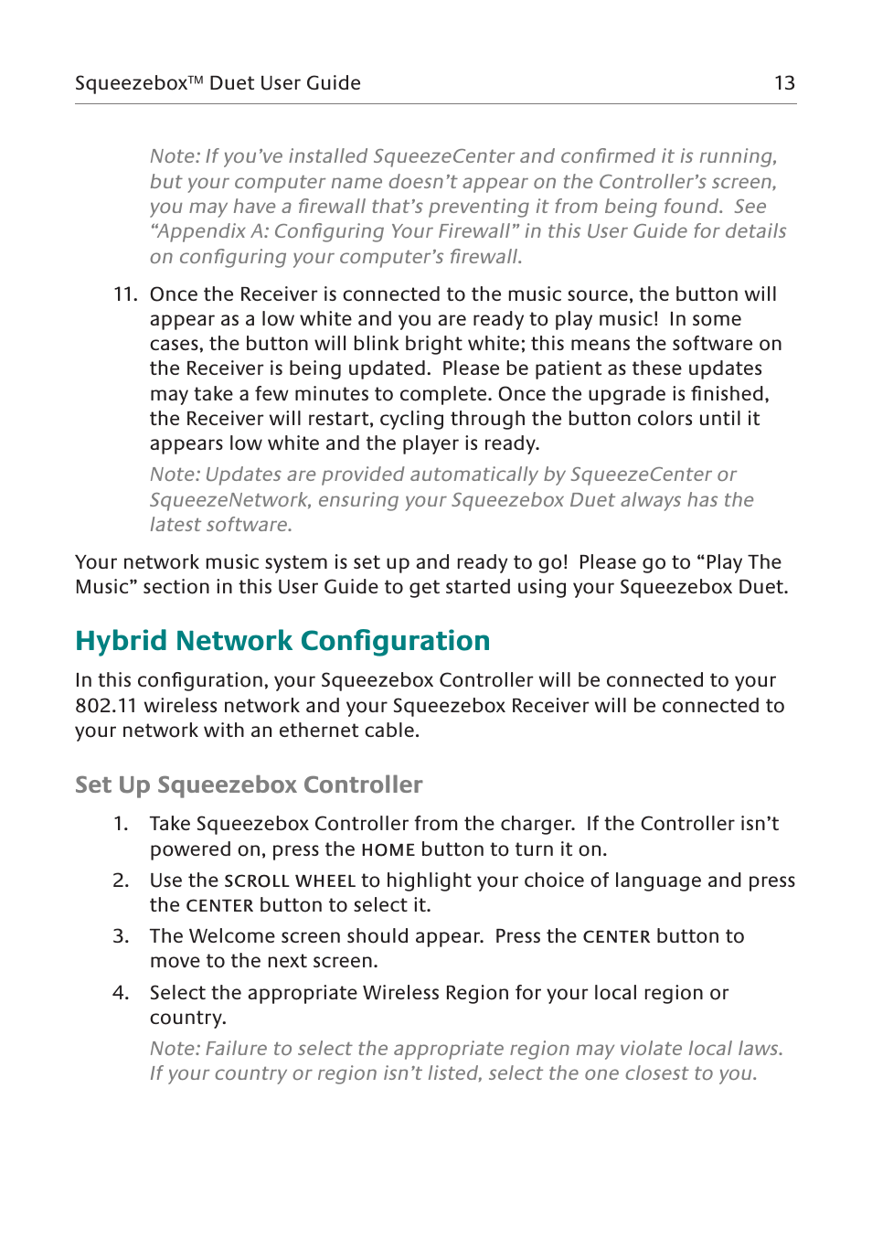Hybrid network configuration, Set up squeezebox controller | Logitech Network Music System User Manual | Page 14 / 45