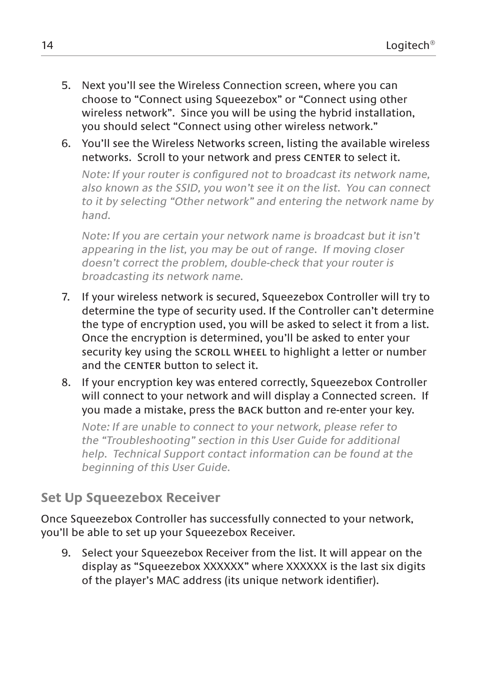 Set up squeezebox receiver | Logitech Network Music System User Manual | Page 15 / 45