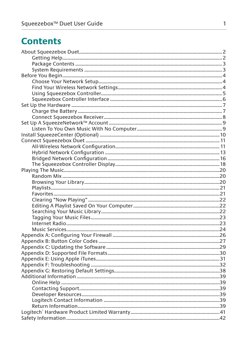 Logitech Network Music System User Manual | Page 2 / 45