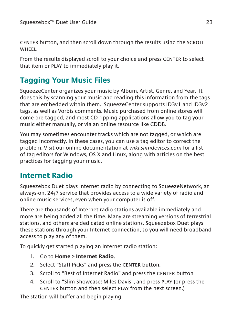 Tagging your music files, Internet radio | Logitech Network Music System User Manual | Page 24 / 45