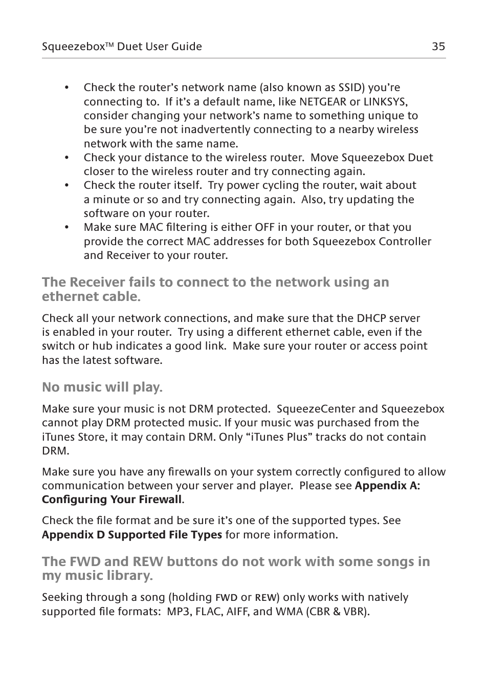 No music will play | Logitech Network Music System User Manual | Page 36 / 45