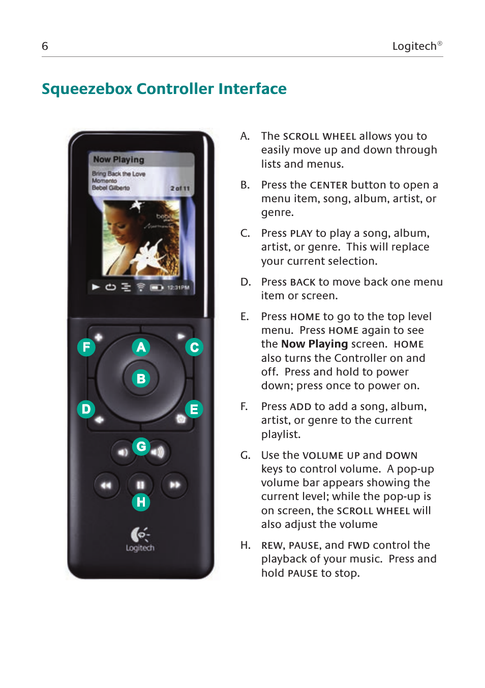 Squeezebox controller interface | Logitech Network Music System User Manual | Page 7 / 45