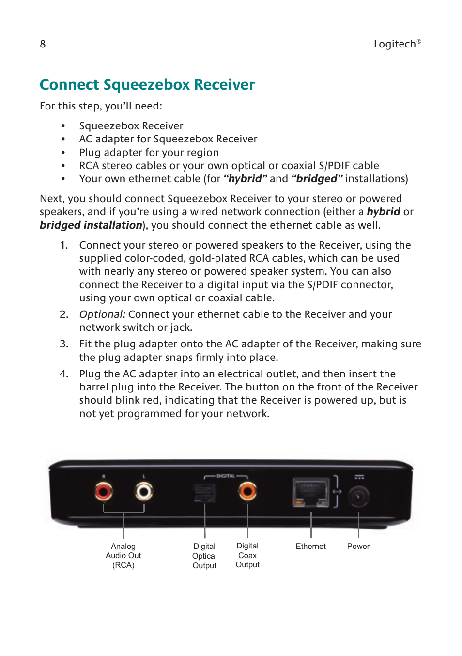 Connect squeezebox receiver | Logitech Network Music System User Manual | Page 9 / 45